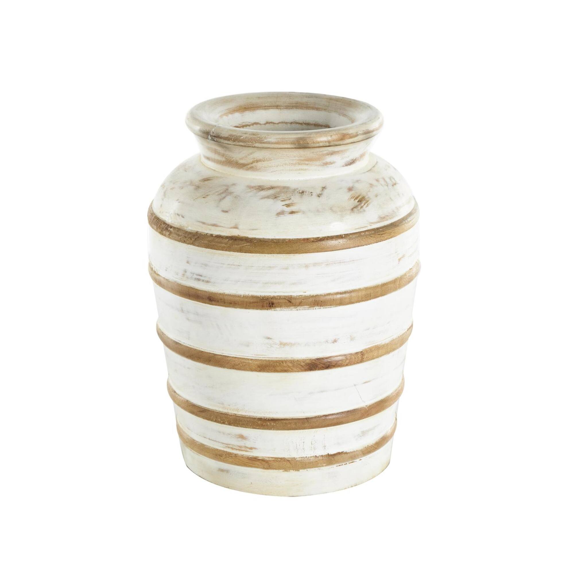 11" Brown Horizontal Ridge Mango Wood Distressed Vase